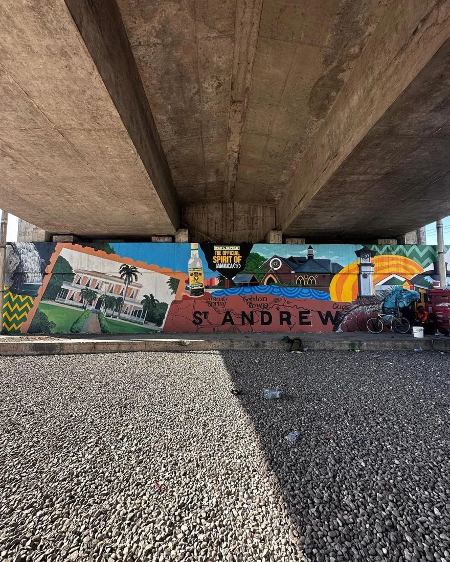 Panoramic mural beneath an overpass
